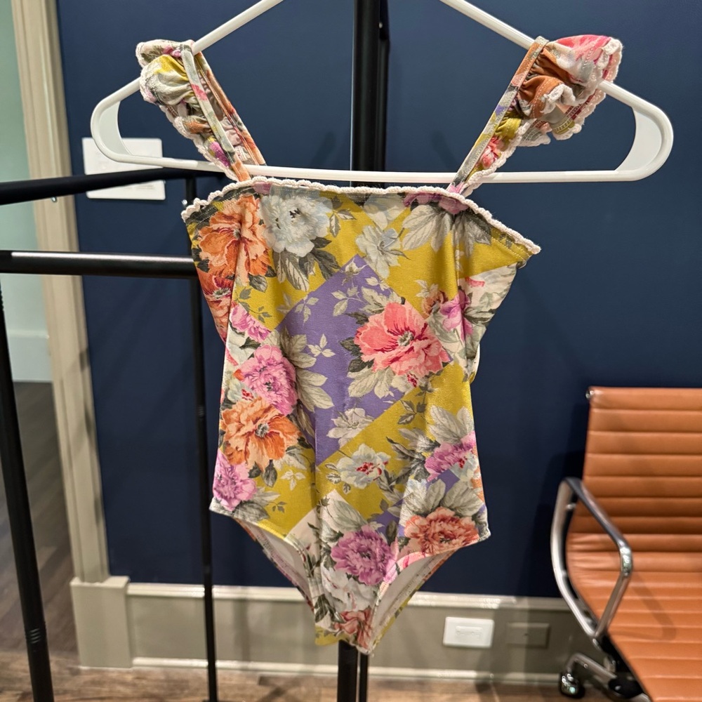 Zimmermann Girls’ Floral One-Piece Swimsuit in Yellow, Purple & Pink